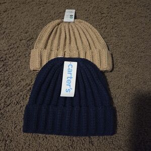 Carter's Cozy Knit Beanie Set - Blue and Tan